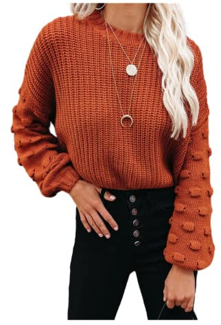 HEYPORK Damen Herbst Winter Warm Bequem Pullover Casual Mode Strickjacke Strickpullover Frauen Lange Ärmel Große Ärmel Kurze Persönlichkeit Mode Gestrickter Pullover(Orange, XL)