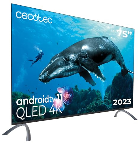Cecotec Televisore QLED 75 Smart TV Serie V2 VQU20075, 4K UHD, Android TV 11, Frameless, Assistente vocale Google e Chromecast, Dolby Vision & Atmos, HDR10, HBBTV, 2023.