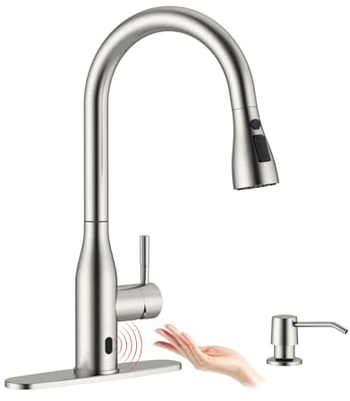 APPASO Touchless Kitchen Faucet with Pull-Down Sprayer, Kitchen Sink Faucet Touchless Brushed Nickel, Single Handle Hands-Free Motion Sensor Faucets Suitable for 1 or 4-Hole Sink, Stainless Steel