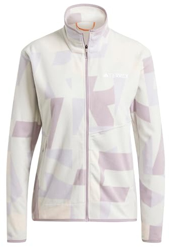 Adidas Donna Terrex Multi Printed Full Zip Fleece Jacket, Grey One/Preloved Fig, S