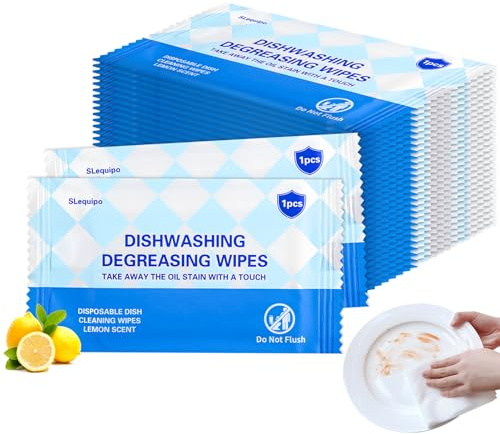 100 Pcs Dish Cleaning Wipes Individually Wrapped Travel Dish Soap Wipes, Portable Cleaning Wipes Disposable Wipes for Kitchen Outdoor Traveling Camping Clean,Lemon Scent