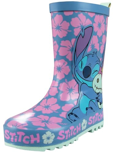 Disney Lilo et Stitch Bottes pour filles | Bottes filles | Botte en caoutchouc pour enfants | Wellington de pluie pour enfants filles | Bleu 27