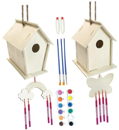 Vaguelly Vogelhaus Windspiel Satz Für Kinder Bastelset Zum Bauen Und Bemalen Holz Windspiel Ornament Selbstgemacht Kreativspielzeug Zur Von Fantasie Und Künstlerischer Entwicklung