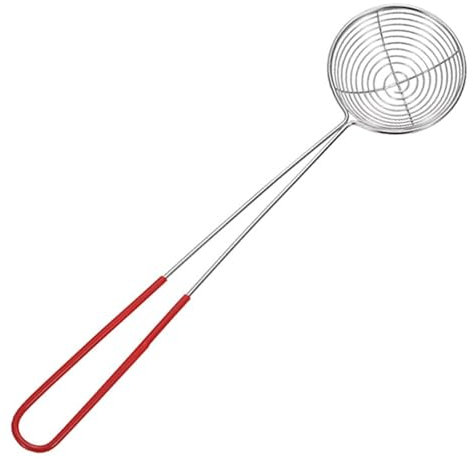 Stainless Steel Wire Skimmer Spoon - Long Handle Kitchen Strainer for Cooking, Frying & Deep Frying - Non-Stick Mesh Spider Skimmer for Noodles, Dumplings & More (Small Size)