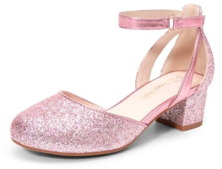 DREAM PAIRS Ballerines Filles à Talon Bloc Mary Jane,Size 32,Rose