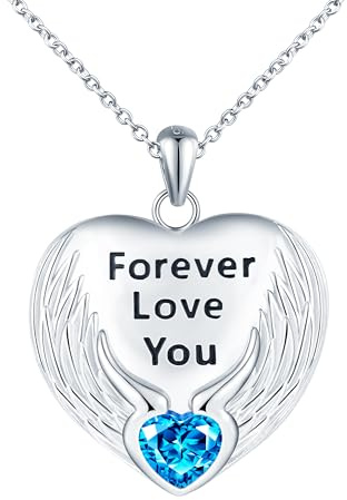MICSAVI Collares Mujer Personalizados Colgante Corazón Plata 925 con Alas de Ángel - Medallón Corazón para Foto con Circonitas, Regalo Collar para Novia Esposa Aniversario