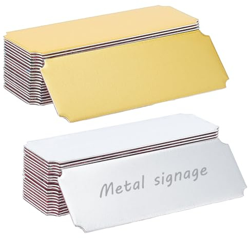 OLYCRAFT 40Pcs 2 Colors Engraved Metal Plaque 7.5x2.5cm Name Plates Engraved Personalized Plaque Self Adhesive Blank Plaques Engraved Blank Custom Name Tag Frame Name Label for Door Frames DIY