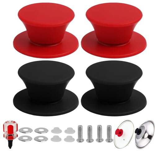 FunWorth 4 Manopole per Coperchio Della Pentola in Silicone, Manopole di Universali Resistenti al Calore, Senza BPA con Pomello di Ricambio per Coperchio in Vetro con Foro, Lavabili in Lavastoviglie
