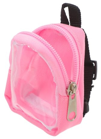 FUNNETOYU Mini Backpack for Dolls, Pink Cloth Mini Doll School Bag with Window, Adjustable Straps, Multiple Storage Pockets and Zipper for Dress-up Display