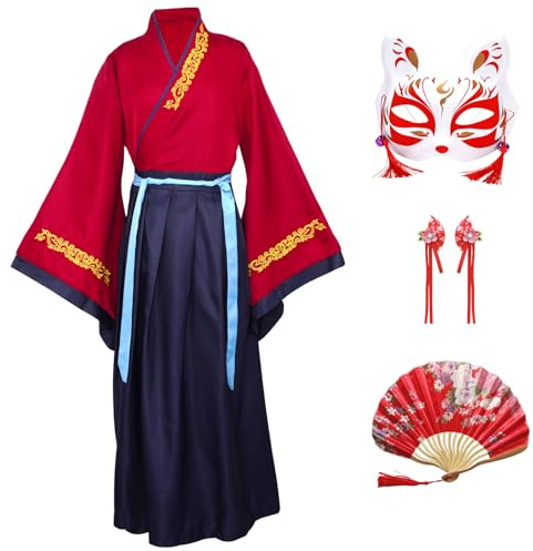 CRFASIBE Hanfu-dräkter för barn, kinesiska traditionella kläder, pojkar flickor kinesisk Cheongsam antik cosplay kostym med håraccessoarer, Vinrött, 150 cm