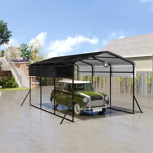 LZQ Garage-tente de voiture d'extérieur | Carport 10 x 15 pieds Noir | Abri de voiture-garage extérieur en métal | Ombre avec toit en métal galvanisé pour voitures et bateaux tente de bivouac