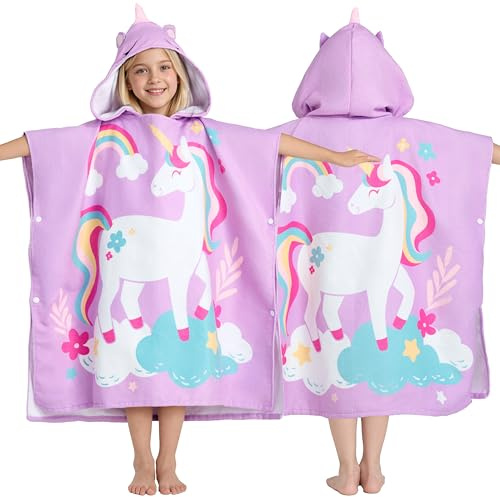 Joiedomi 30x30 Kids Beach Towels with Hood for Girls Unicorn Towels Toddler Bath Towel Quick Dry Soft Microfiber