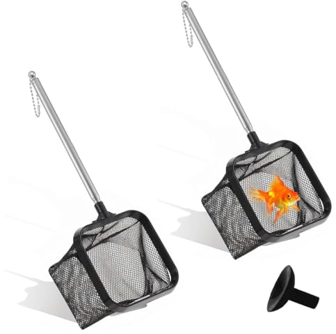2 pezzi retino pesca per acquari, mini retino con manico telescopico, adatto per acquari, piccoli stagni e piscine, estendibile fino a 46 cm.