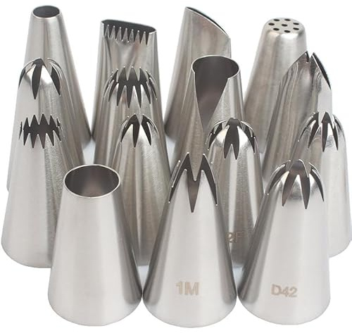 15pcs Stainless Steel Flower Piping Tips Set Food-Grade Baking Tools Cookies, Cupcakes Rose & Wedding Cake Decorating Pastry Nozzles (Medium Size, 1M,6B,etc）Yiont