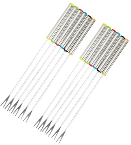 BAZEITFLOW 12pezzi Forchette Per Fonduta in Acciaio Resistente Per Barbecue e Dessert Manico Termoisolante in Colori Adatte Per Inserire e Prendere Cibo Come Fonduta Di Cioccolato Formaggio f