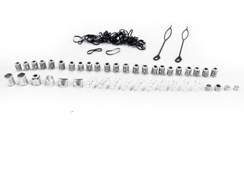 Durlo Set di 44 perline per barba per decorazioni vichinghe per gioielli da barba con clip, perline per capelli da uomo per trecce con dreadlock e gioielli in gomma