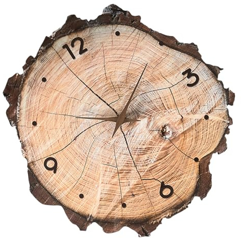 Horloge murale moderne minimaliste en grains de bois avec anneaux annuels - Silencieuse - Sans tic-tac - Pour salon, bureau, cuisine - Fonctionne avec des piles