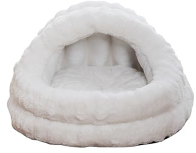 Galatée Cama Cueva para Gatos, Refugio Suave y Cálido para Mascotas, Cama para Perros con Almohada Acolchada Extraíble y Lavable, Tienda De Campaña para Mascotas con Base Antideslizante(S, Blanco)