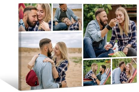 WEGA Custom Canvas Prints with Your Photos Wall Art Collage Customized Photo Personalized Canvas Pictures for Wall Decor Gifts for Couple Valentines,Family (6 Photos)
