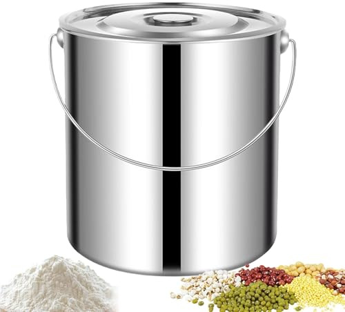 20L Cubo De Acero Inoxidable Con Tapa, Cubo De Almacenamiento Versátil De Alimenticio, Resistente, De Acero Inoxidable - Contenedor Grande De Cocina Para Granos, Para Gatos Despensa Estufa Hogar