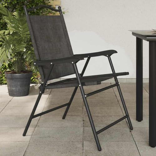 Drainlyn Fällbara trädgårdsstolar, 2 st. gråmelerade av stål och textil, väderbeständig och utrymmesbesparande, perfekt som balkongstol, terrassstol, campingstol med armstöd och hög stabilitet för