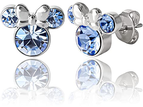 Orecchini Minnie Mouse a Bottone con Pietra Portafortuna Disney da Donna - Orecchini per Ragazze - Gioielli con Pietra Portafortuna - Gioielli Disney (Dicembre)
