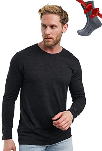 100% Merino Unterwäsche Herren - Merino Langarmshirt Herren Atmungsaktiv Und Feuchtigkeitsableitend + Wollsocken (165 Charcoal Grey, X-Large)