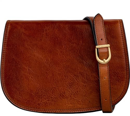 Time Resistance Bolso Bandolera de Cuero para Mujer - Tipo Mensajero con Cuero de Vachetta, Hecho a Mano en Italia - Ideal para Llevar Todo lo que Necesitas