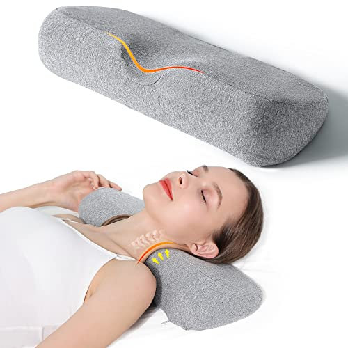 Cervical Neck Pillows for Pain Relief Sleeping, High-Density Memory Foam Neck Bolster Pillow for Stiff Pain Relief, Neck Support Pillow Neck Roll Pillow for Bed Pillow (Hellgrau)