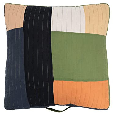 Creative Co-op Patchwork-Pouf aus recycelter, gesteppter Baumwolle mit Griffkissen, 61 cm L x 61 cm B x 20,3 cm H, Mehrfarbig