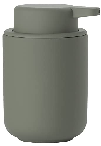 Zone Denmark Ume Soap Dispenser for Liquid Soap, Stoneware/Ceramic with Soft Touch Coating, Scandinavian Design, 250 ml, Height 12.8 cm, Olive Green