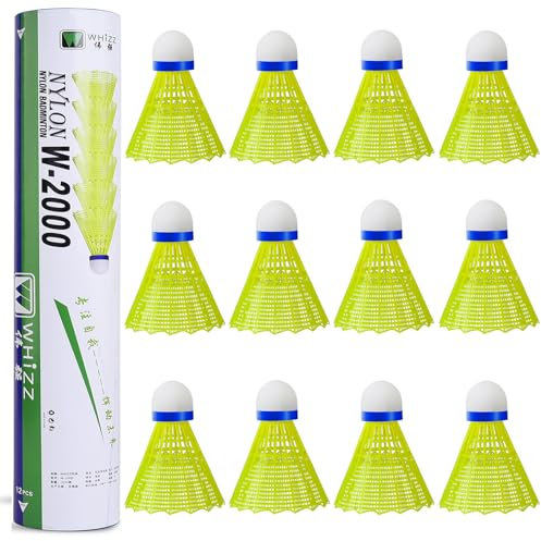 BAIHUALIN WHiZZ Nylon Badminton Bälle Langlebige Federbälle für Indoor und Outdoor Training, Übung, Freizeit, Einsteiger, 12x Gelb