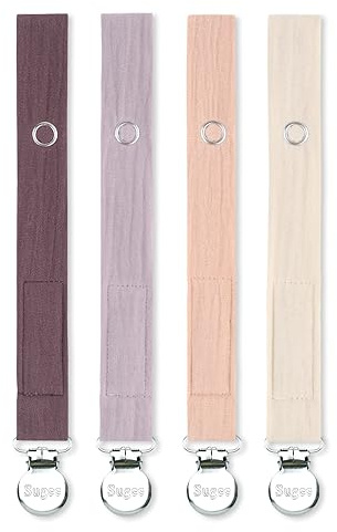 Baby Pacifier Clip Leash Holder Unisex for 4 Pack Gift Set with Neutral Solid Colors ;Soft Linen Pacifier Clips ; Fabric Pacifier Strap with Clip Keeps Pacifiers & Teethers in Place (Purple