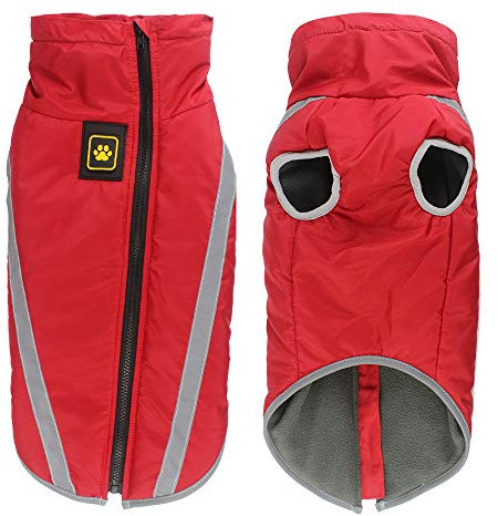 GEENIT Warmer, wasserdichter Hundemantel für den Winter und kaltes Wetter, gemütliche Jacke für kleine, mittelgroße und große Hunde (Größe XXL, Rot)