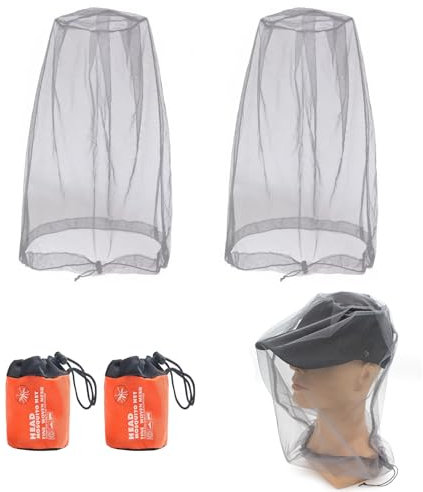MIPIACE 2 Pièces Filet de Tête de Moustique Moustique Protection de Tête Filet avec Sac de Transport Anti-Moustique Chapeau Masque pour Camping Jungle Randonnée l'escalade Équipement