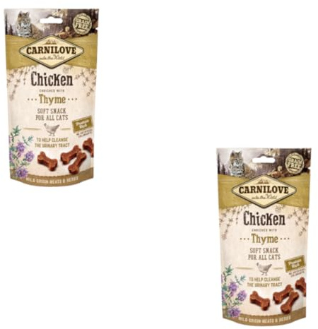 Carnilove Semi-Moist Chicken enrichi au thym | Pack Double | 2 x 50 g | Snack à mâcher Tendre pour Chats | Peut Aider à Nettoyer Les Voies urinaires | sans Pommes de Terre ni céréales