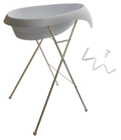TEGGI Baignoire ergonomique bébé avec thermomètre Gris + Pied + Tuyau
