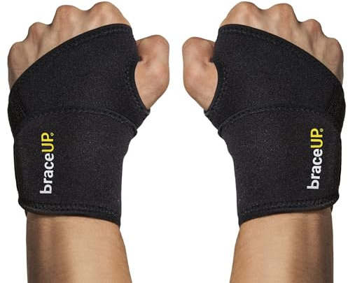 BraceUP Einstellbare Handgelenk Bandagen, 2er Pack Handgelenkbandagen - Workouts Handgelenk Band, Tendonitis Handgelenk Schiene, Für linke und rechte Hand (Schwarz)