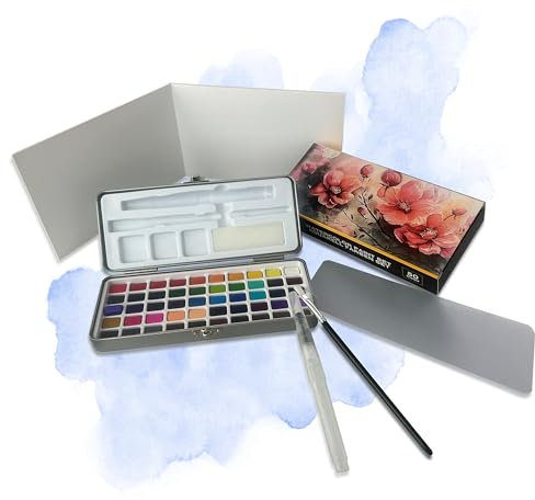 Premium Aquarellfarben-Set – 50 leuchtende Farben in tragbarer Box mit 15 Blatt 300g Aquarellpapier, ideal für unterwegs. Perfekt für Künstler, Hobbymaler und Aquarell-Enthusiasten