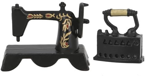 2 Piezas Accesorios Miniaturas para Casa de Muñecas, Accesorios para Casa de Muñecas con Mini Máquina de Coser Plancha en Miniatura, Plancha Miniatura Máquina de Coser para 1:12 Casa de Muñecas