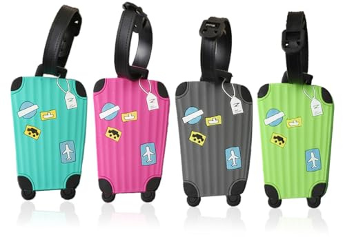 XYTAHDM 4 Pezzi Etichetta per Bagaglio Viaggio in Silicone, Etichetta per Valigie,Borsa da Viaggio e Zaini, Targhette Valigia per Bagaglio Etichette, per il Aereo Bagaglio,Valigie, Borsa da Viaggio