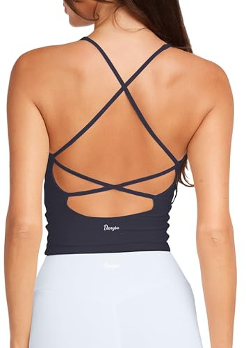 Danysu sport-BH dam utan bygel topp crossback avtagbar vadderad sömlös sporttoppar bh fitness yoga, #1.v Neck Charcoal Grey, L