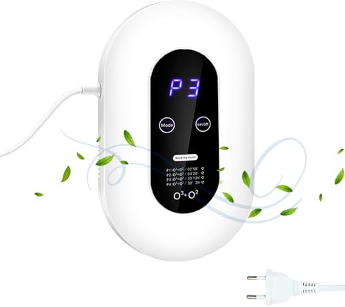 Mini Máquina de Ozono. Ionizador de Aire. Generador de Ozono. Purificador de Aire Inteligente con Temporizador, 4 modos para Hogar, Baño, Cocina (20-40m2 100mg/h)
