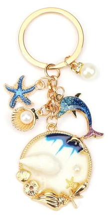 Porte Clés De Style Océan Bleu, Cadeau Pour Les Amoureux De L'aventure, Avec Des Breloques De Créatures Marines Comme Des Coquillages Et Des Hippocampes, Porte Clés, Coloré (Multicolore4)