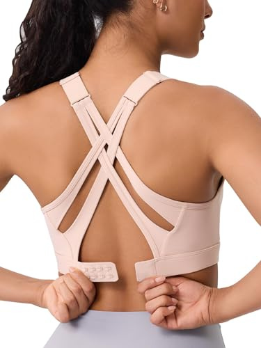 High Impact Sports Bra for Women – High Support Molded Cups, Adjustable Straps & Back Closure, Cross, Workout & Running Bra, Nude, XL