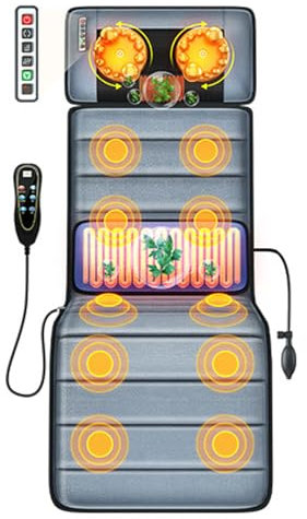 Colchoneta de Masaje Eléctrica con Calor Almohadilla de Masaje con 10 Motores Vibratorios Colchón de Masaje con Almohada para el Cuello Desmontable para Sofá Cama