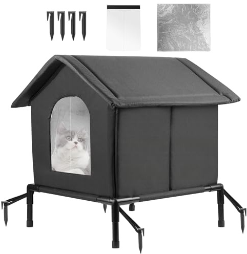 Jellybibo Outdoor Cat House Waterproof, Feral Cat Shelter, Waterproof Enclosed Pet Tent, Elevated Warm Winter Pet House with Door & Legs, Fully Insulated Cat House for All Seasons