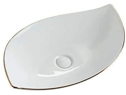Lavabo Fregadero De Recipiente Blanco Porcelana Cerámica Moderna Sobre Encimera Baño Lavabo Tocador Fregaderos, Forma Hoja Lavamanos
