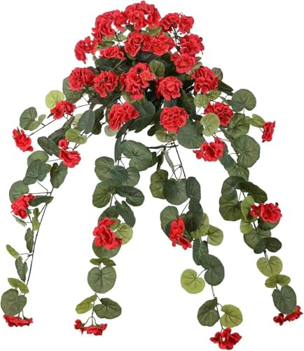 RUWLFE 2 x Konstgjorda röda pelargon, UV-resistenta, med blommor siden för väggdekorationer trädgård och hem för trädgård, balkong