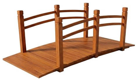Relaxdays Puente jardín con barandilla, Madera de Abeto para Estanque, 58 x 171,5 x 75 cm, 200 kg, Naranja